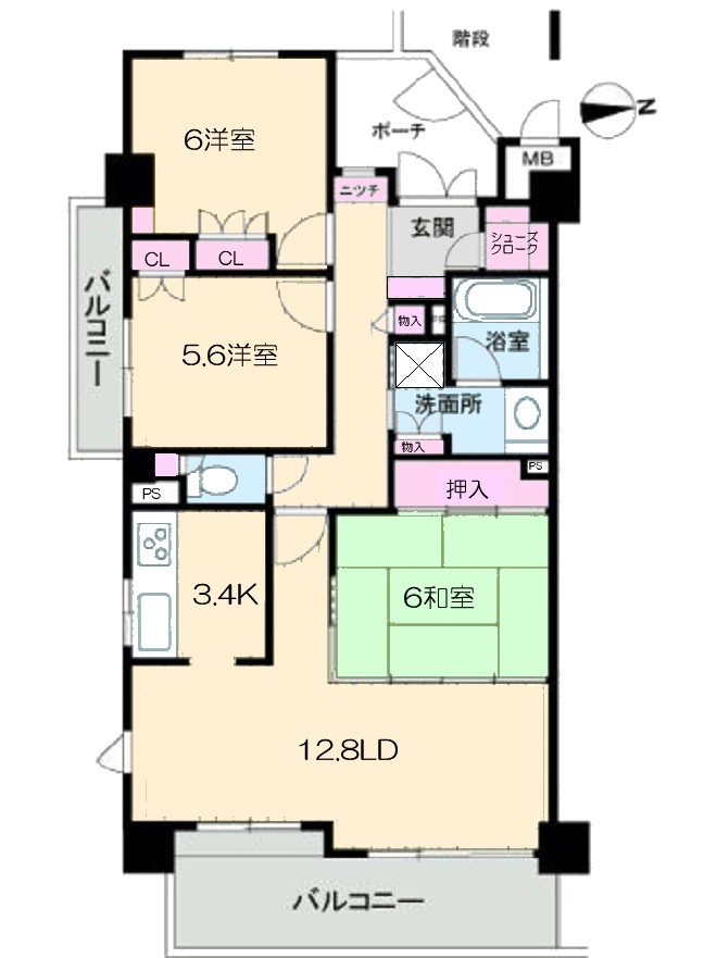 サーパス鴨部第2間取り図